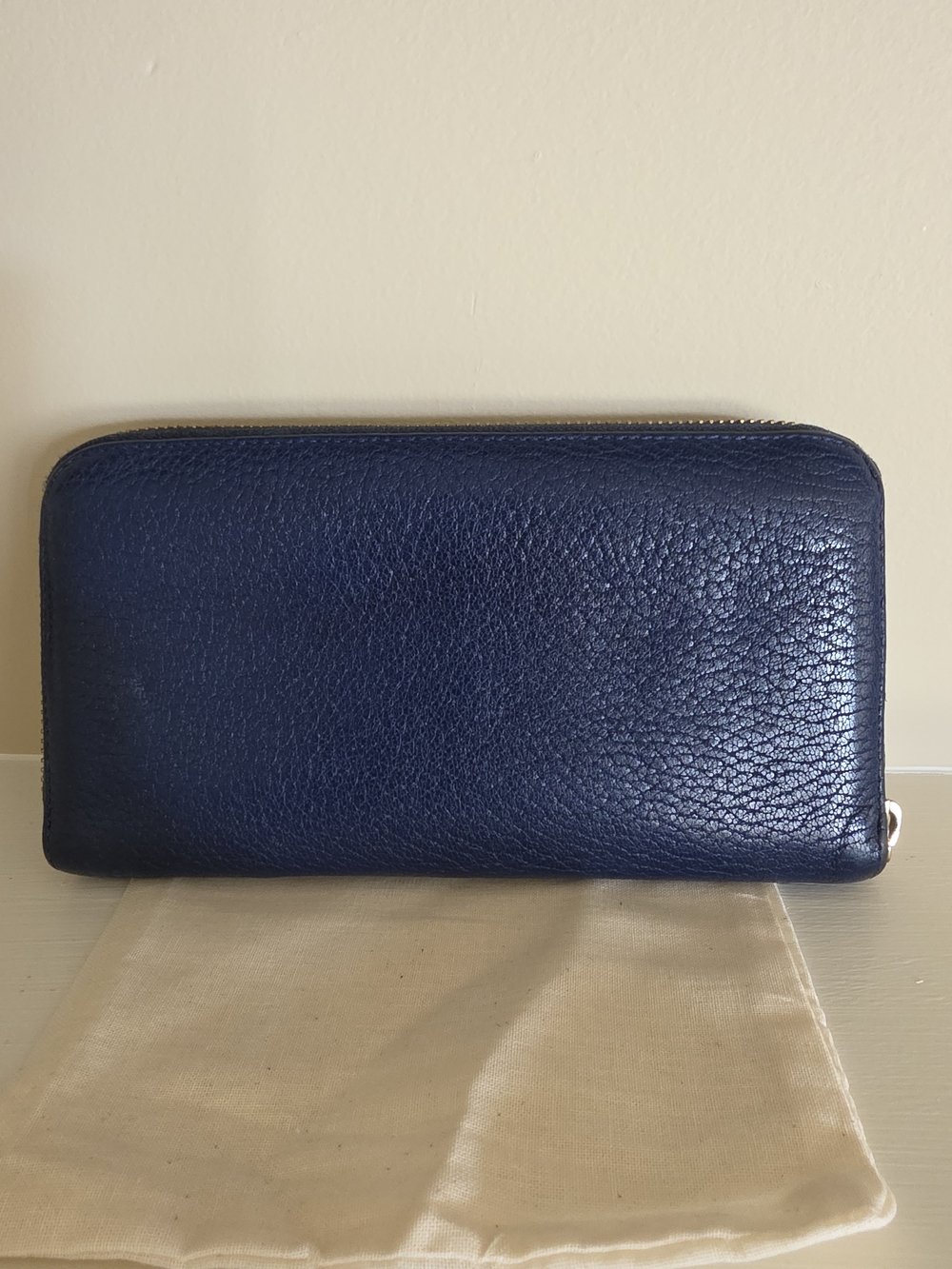 Chloe Navy Leather Zip Wallet with Gold Hardware And Chain Detail - Picture 11 of 14